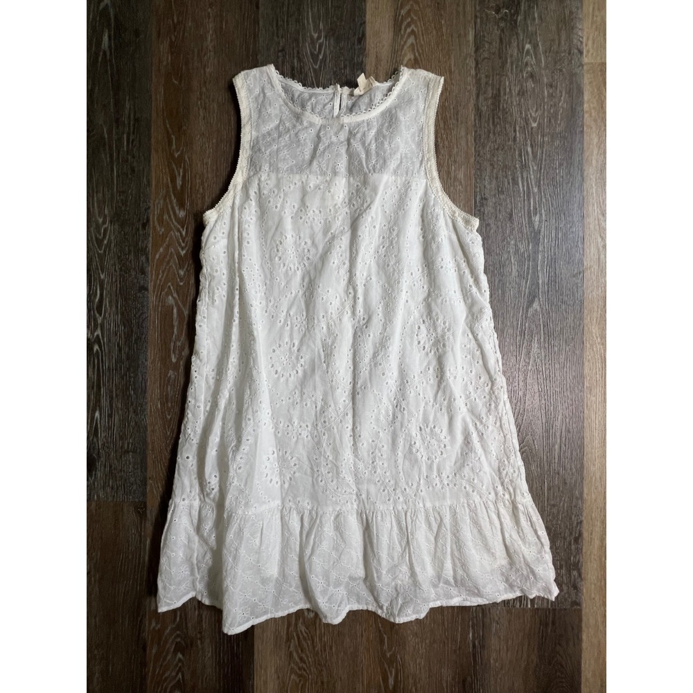 Hem‎ & Thread Eyelet Lace Dress Womens Large White Sleeveless Ruffle Hem Boho